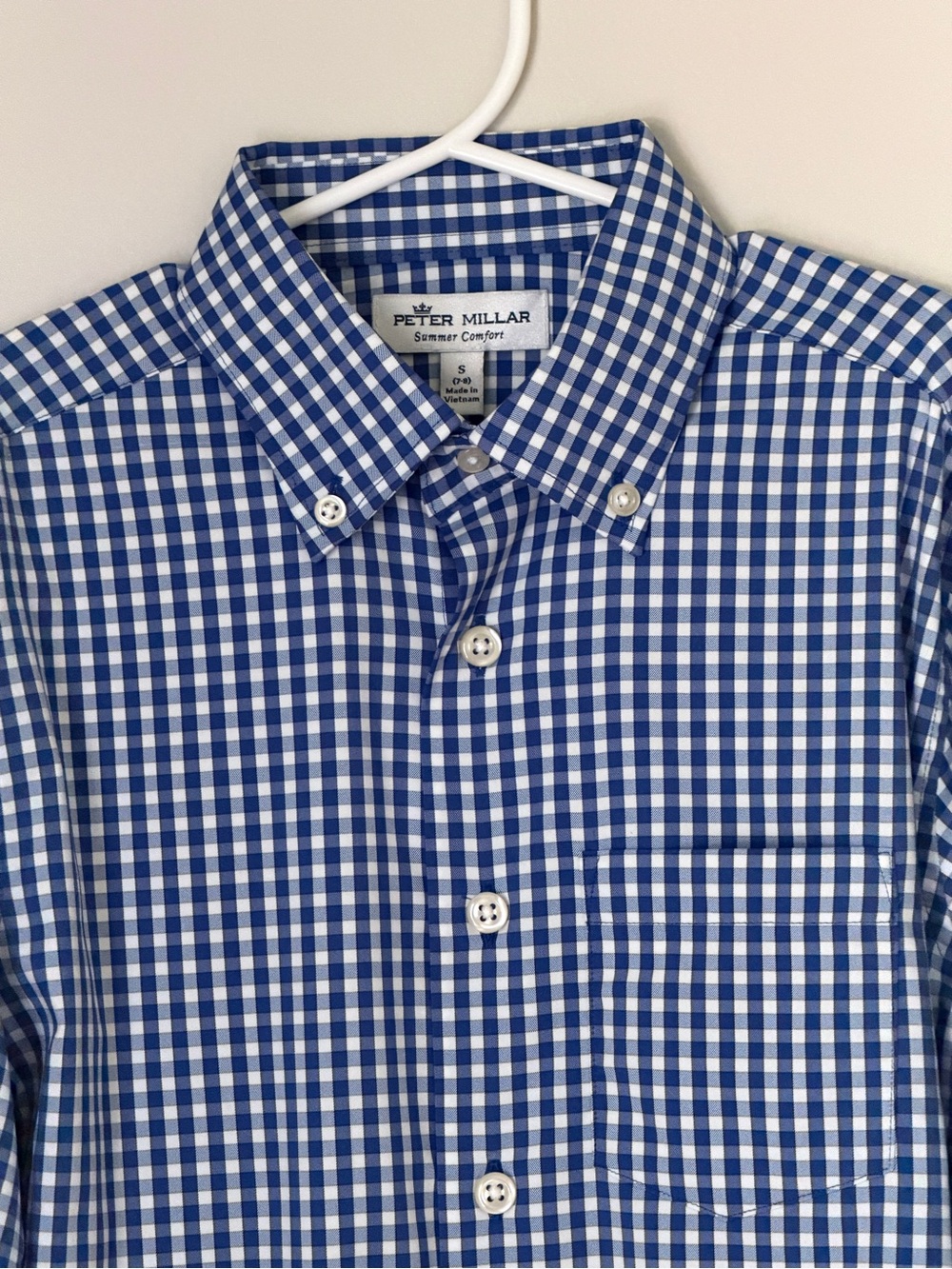 Peter Millar Blue and White Gingham Button-Down Shirt NWOT